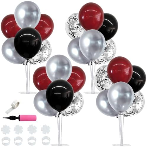 TONIFUL 4 Set Burgundy Red Black Silver Balloon Stand Centerpiece for Table by TONIFUL