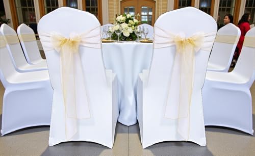 MDS Pack of 200 Organza Chair Sashes for Wedding & Event Décor – Beige - Image 2