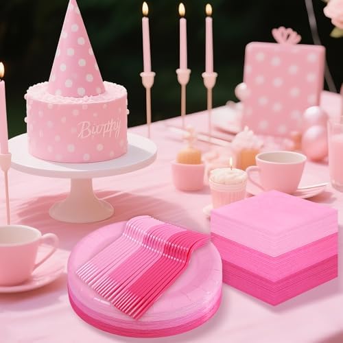 Serves 35 Guests Gradient Pink Plates and Napkins Party Supplies - Image 5