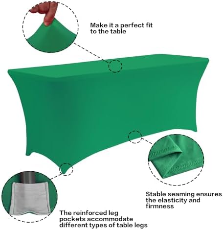 IVAPUPU 2 Pack 4FT Table Cloth for Rectangular Spandex Emerald Green Cover - Image 2