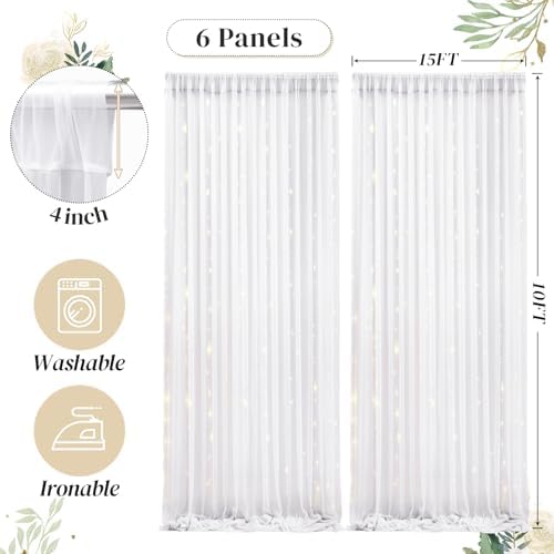 30ft x 10ft White Backdrop Curtain with Lights for Parties, Sheer Wedding Photo Backgrounds Tulle Drapes for Baby Shower Birthday Party Decorations Backdrop for Photography - Image 2