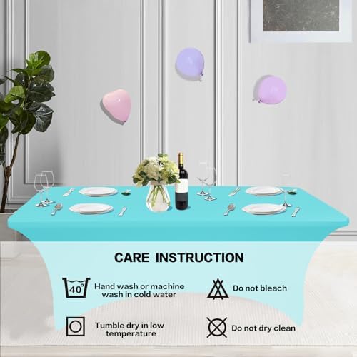 IVAPUPU 2 Pack 8FT Table Cloth for Rectangular Spandex Blue Mist Cover - Image 5