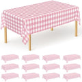 12Pack Table Cloth Rectangle Table, 54" x 108" Plastic Table Cloth Disposable, Waterproof Pink and White Checkered Table Cover for Outdoor Picnic Birthday Party Supplies Gathering BBQ Holiday Dinner by QZYL
