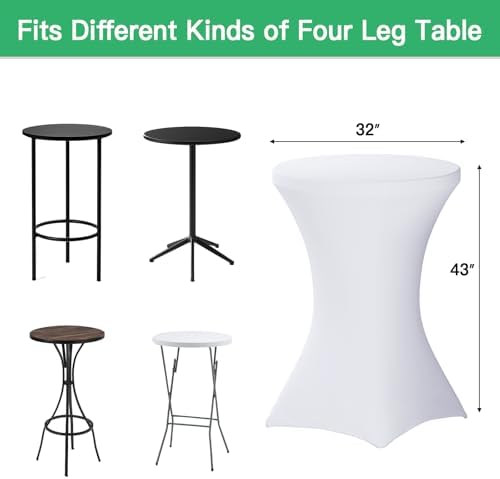 Fixwal 8 Pack Cocktail Tablecloth Bar Top Table Covers Round White Spandex - Image 3