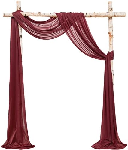 Floroom Wedding Arch Draping Fabric 2 Panels 20Ft Burgundy Chiffon Fabric Drapes Arbor Drapery Wedding Ceremony Reception Swag Dark Red Decorations by Floroom