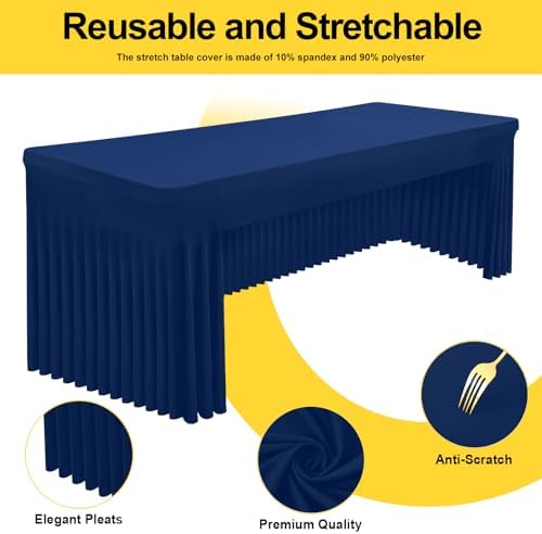Smiry Spandex Open Back Tablecloth,Elastic Fitted Stretch Tablecloth for 6FT Rectangle Tables,Waterproof Washable Table Cover Skirt for Outdoor, Wedding, Banquet & Parties (Navy, 72Lx30Wx30H Inch) - Image 2
