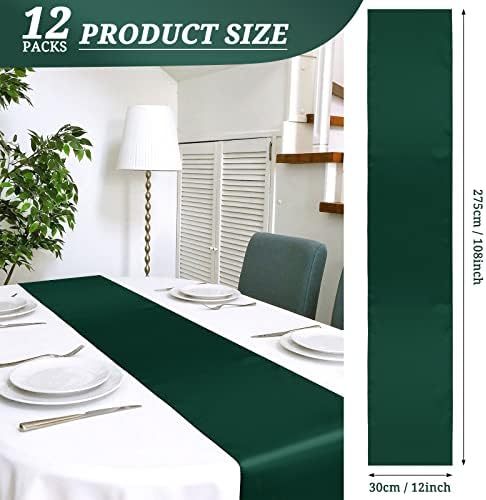 12 Pack Emerald Green Satin Table Runner 12 x 108 Inch Long Premium Table Runners for Wedding Party Events Decoration, Birthday Parties, Banquets Decorations, Graduations, Engagements - Image 2