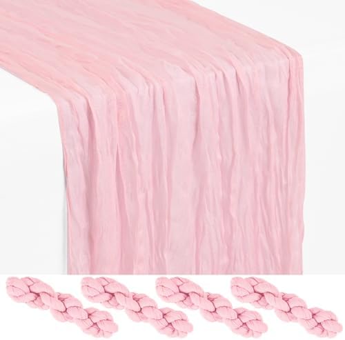 4 Pack Light Pink Cheesecloth Table Runner 17x108 Inches Boho Home Decor by Showgeous