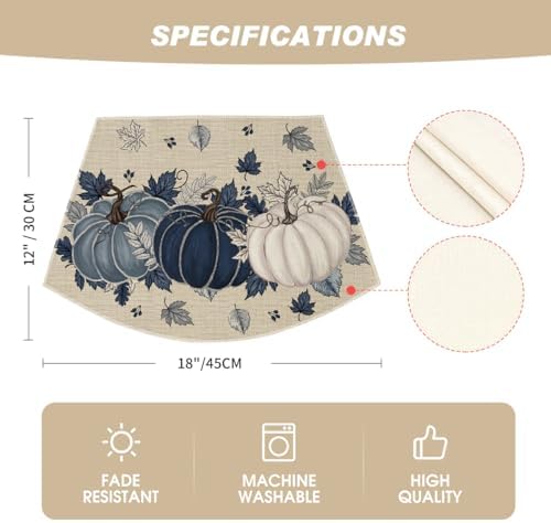 Artoid Mode Navy Blue Pumpkins Fall Wedge Placemats Set of 4-12 x 18 Inch - Image 6