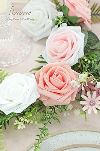 Floroom Artificial Flowers 25pcs Real Looking Blush Ombre Colors Foam Fake Roses with Stems for DIY Wedding Bouquets Bridal Shower Pink Centerpieces Floral Arrangements Party Tables Home Decorations - Image 2