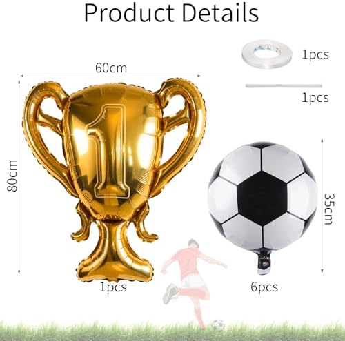 Soccer Party Balloons Set, 32 Inch Champion Trophy Mylar Foil Balloon and 6pcs Football Helium Foil Balloons, Sport Decor for Boys Kids Soccer Ball Fans Birthday Party Decoration Supplies - Image 2