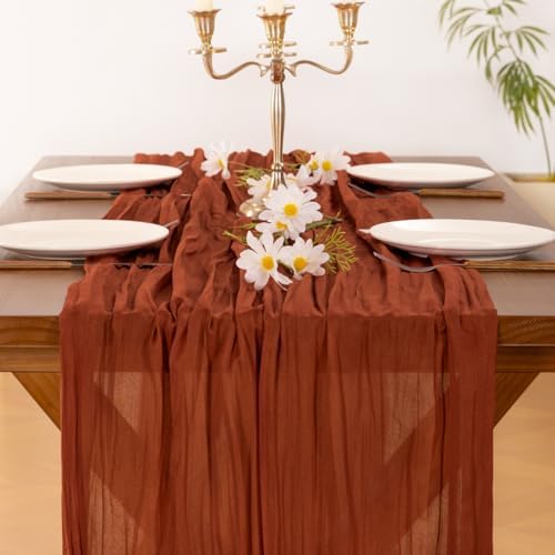 Fall Table Runner Terracotta Cheesecloth Boho Wedding Thanksgiving Decor - Image 5