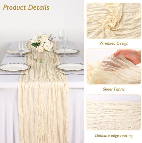 8 Pack Ivory Cream Cheesecloth Table Runner 120 Inch Boho Wedding Decor - Image 3