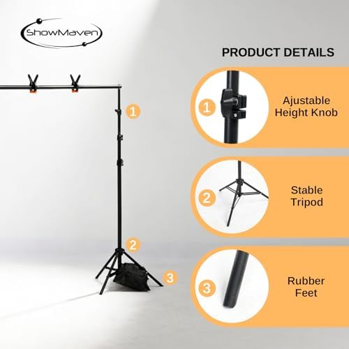 ShowMaven Backdrop Stand, 6.4ft x 10ft Adjustable Photo Background Stand with Carry Bag for Photography Photo Video Studio, Baby Shower, Birthday Party (6.4ftx10ft) - Image 2