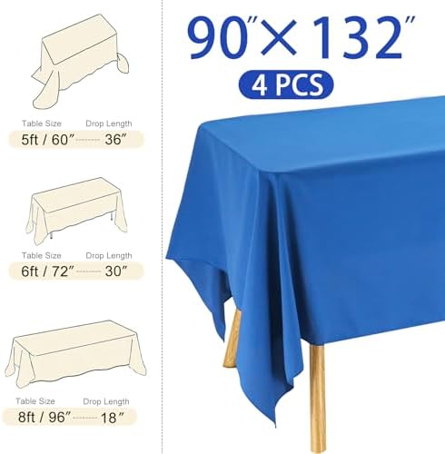 4 Pack Rectangle Tablecloth 90x132Inch Blue Rectangle Tables Washable Polyester Table Cover for Wedding Dining Table Buffet Parties Banquet Decoration（Blue） - Image 2