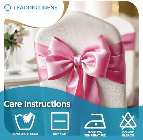 Leading Linens 12 pcs Pink 108"x8" Satin Bow Sash Chair Cover Decoration - Image 6