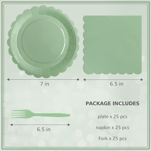 Sage Green Paper Plates and Napkins Party Supplies - Image 2