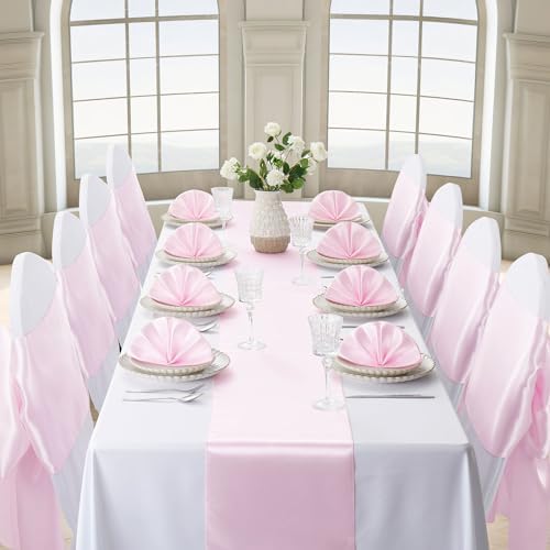 Light Pink Satin Table Runner, 12x108 Inches, 2 Pack - Image 3