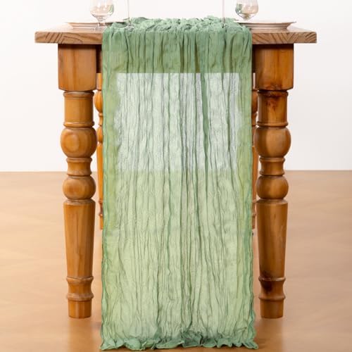 DeZerlor Sage Green Cheesecloth Table Runners 12 Pack Summer Boho Runners - Image 5
