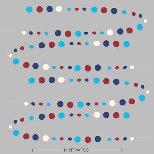 Nautical Party Decorations Circle Dot Garland Navy Blue Red White Hanging Paper Polka Dot Streamer for Nautical Pirate Ahoy Achor Birthday Wedding Bridal Shower Bachelorette Party Supplies - Image 2