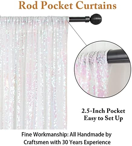 ShinyBeauty 7FTX7FT Iridescent White Sequin Backdrop | Glitter Wedding Photo Booth Background | Sparkly Shimmer Baby Shower Decor | No Dropping Sequins | Dense Backdrops Design - Image 3