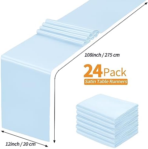 SiinvdaBZX 24 Pcs Light Blue Satin Table Runner 12 x 108 inches Long - Image 4