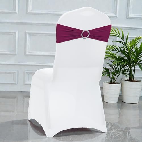 MDS Pack of 100 Spandex Chair Sashes for Wedding Party & Event – Eggplant - Image 5