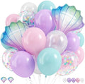 Mermaid Balloons, Pastel Pale Pink Light Purple Lilac Teal Pearl White Balloons with Seashell Foil Balloon Confetti Balloon for Girls Kid Sea Birthday Party Ocean Under The Sea Baby Shower Decorations by HILAVO