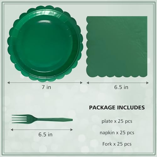 Dark Green Paper Plates and Napkins Fork Party Supplies - Image 2