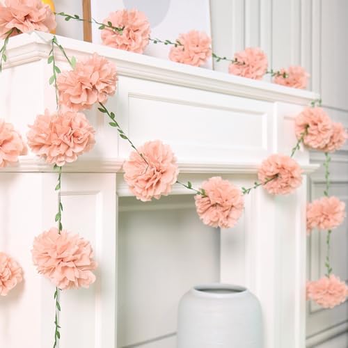 Pink Tissue Paper Pom Pom Garlands, Paper Flowers for Birthday Decorations, Baby Shower, Wedding Engagement, Bridal Shower, Spring Summer Party Decorations, 2 Pcs - Image 5