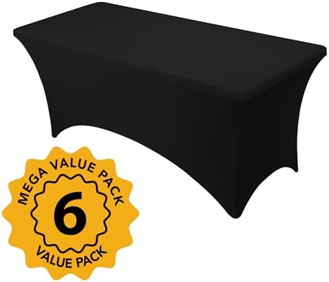 6-Pack Premium Black Spandex Tablecloths for 6ft Rectangle Tables - Image 2