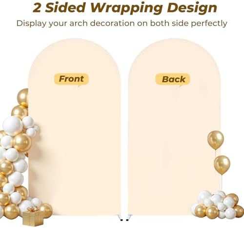 7.2 ft Arch Backdrop Cover Champagne - Double-Sided Spandex Arch Covers Stretchy Backdrop for Balloon Arches Birthday Party Baby Shower Banquet Wedding Photo Background - Image 3