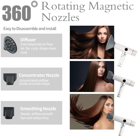 AIKO PRO Salon Ionic Hair Dryer, 1800W High-Speed Foldable Travel Blow Dryer, Brushless Motor for Fast Drying & Frizz Control, 3 Temps & 3 Speeds, Lightweight, Portable & Quiet with 3 Magnetic Nozzles - Image 5