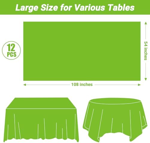 QZYL 12 PCS Bright Plastic Table Cover, 54 X 108 in Rectangle Disposable Table Cloth for Picnic, Light Green Plastic Tablecloth for Parties Weddings Graduation Birthday - Image 2