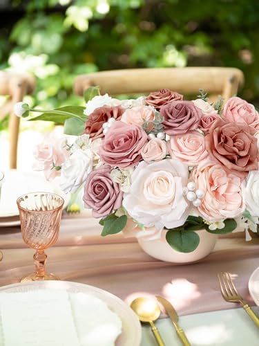 FACINOC Pink Rose Artificial Flowers Dusty Fake Flower with Stems Bulk - Image 4