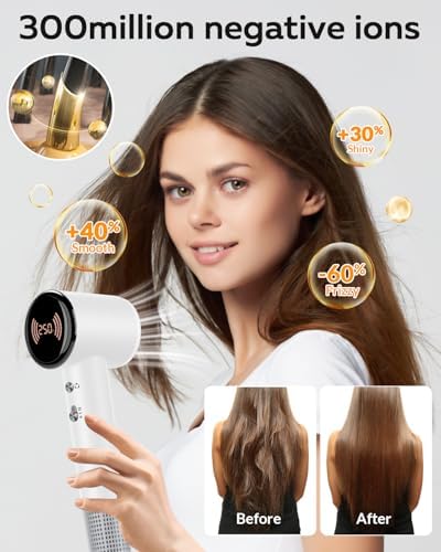 Diffuser Hair Dryer, Ionic Travel Hairdryer with 110000 RPM High-Speed Motor for Fast Drying, 1600W Low Noise&Lightweight Blow Dryer with Concentrator for Women Men, Professional Salon Home (White) - Image 5