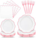 96 Pcs Pink and White Paper Plates and Napkins Set Serve for 24 Guests by Unknown