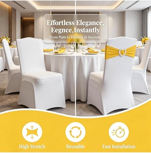 150 Pieces Chair Sashes & Bows - Stretch Spandex Chair Cover Band with Buckle for Wedding, Hotel Banquet, Birthday Party & Home Bulk Decorations (Gold) - Image 5