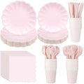 Newtay 350 Pcs Light Pink Scalloped Paper Plates and Napkins Party Supplies by Newtay