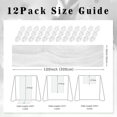 10FT 12 Pack White Cheesecloth Table Runner 20 x 120 Inch Long Rustic Gauze Cheese Cloth Table Runner for Wedding Bridal Baby Shower Table Decorations Boho Fabric Sheer Birthday Party Table Decor - Image 2