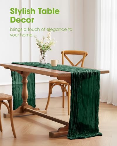 Pureegg 2 Pack Cheesecloth Table Runner 120 Inch Emerald Green - Image 2