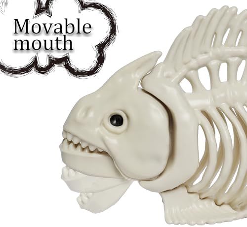 NEROSUN Halloween Fish Skeleton Decorations, 3 Pack 10" Plastic Animal Skeleton with Posable Jaw, Spooky Fish Bones Decor Indoor Outdoor for Party Graveyard Haunted House Prop - Image 5