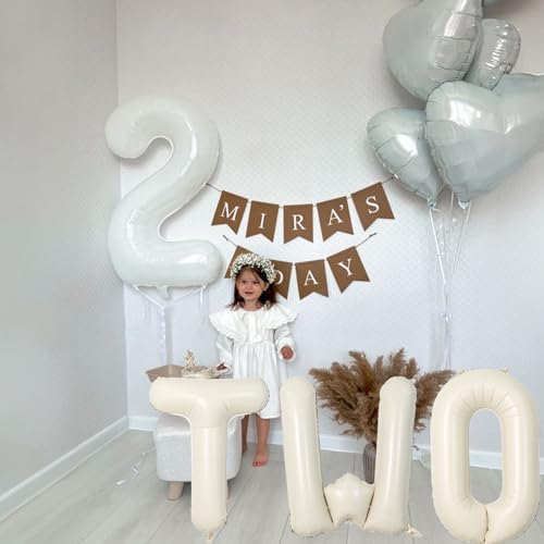 40 Inch Beige Letter Balloon, Cream White Sand Alphabet With Ribbon for 2 Year Old Birthday, Second Anniversary Party Decorations - Neutral Ivory for Kids, Boys, Girls - Image 6