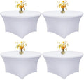 Fixwal 4 Pack 60 Inch Round Tablecloths White Spandex Fitted Table Covers by Fixwal