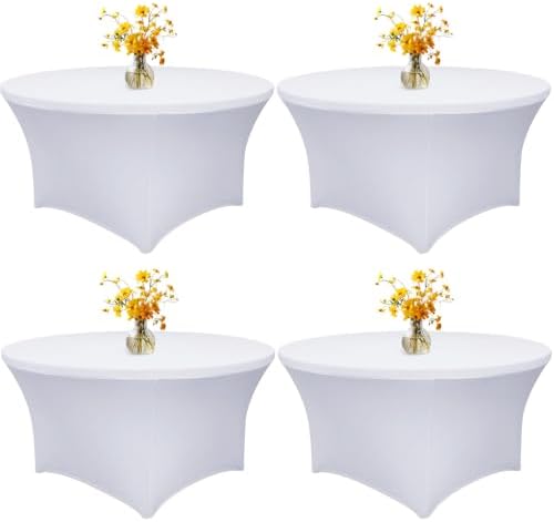Fixwal 4 Pack 60 Inch Round Tablecloths White Spandex Fitted Table Covers by Fixwal