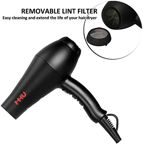 MHU Professional Salon Grade 1875w Low Noise Ionic Ceramic Ac Infrared Heat Hair Dryer Plus One Concentrator and One Diffuser Black Color - Image 4