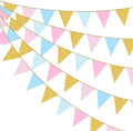 Pink and Blue Buffalo Plaid Gold Party Decorations Pennant Banner Flag Hanging Glitter Paper Triangle Bunting for Birthday Wedding Bridal Shower He or She Pink or Blue Party Supplies by pinkblume