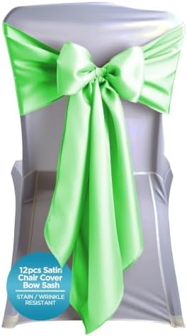 Leading Linens 12 pcs Apple Green 108"x8" Satin Bow Sash Chair Cover Decor by LeadingLinens