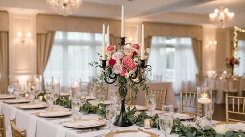 20''Tall Black Crystal Pendant Taper Candle Holders/Stylish Candle Stands/Candlesticks Holder/Candelabra for Home Decor, Weddings/Parties/Elegant Dining Table Centerpiece (2, Black) - Image 6