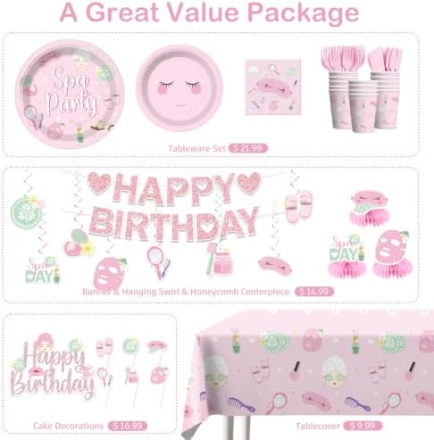 205Pcs Spa Birthday Party Supplies for Girls Tableware Set, 25 Serves - Image 3